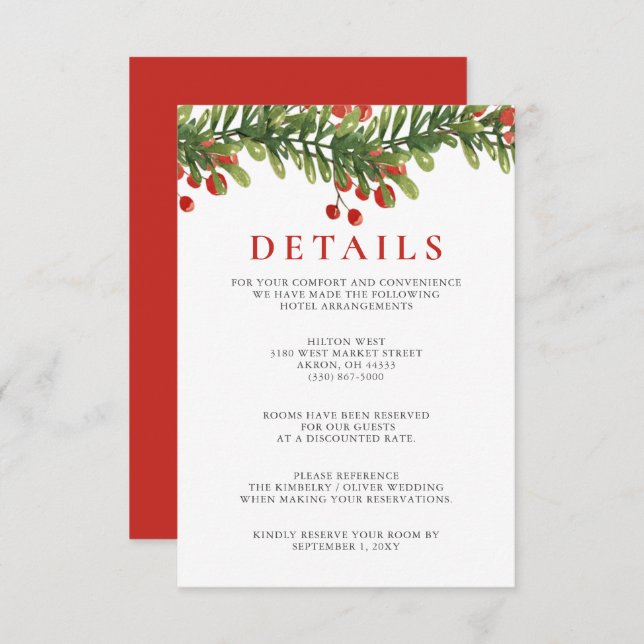 Rustic Boughs of Holly Winter Christmas Wedding Enclosure Card (Front/Back)