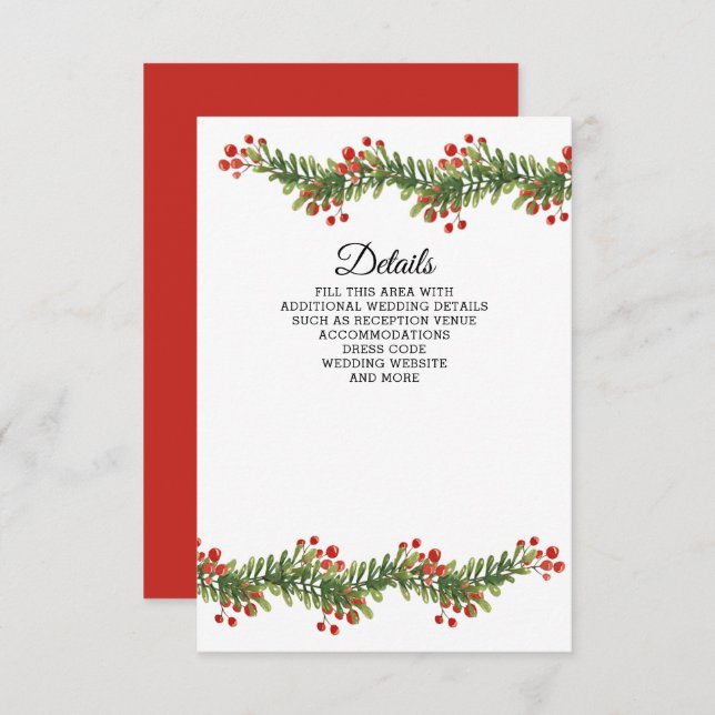 Rustic Boughs of Holly Winter Christmas Wedding Enclosure Card (Front/Back)