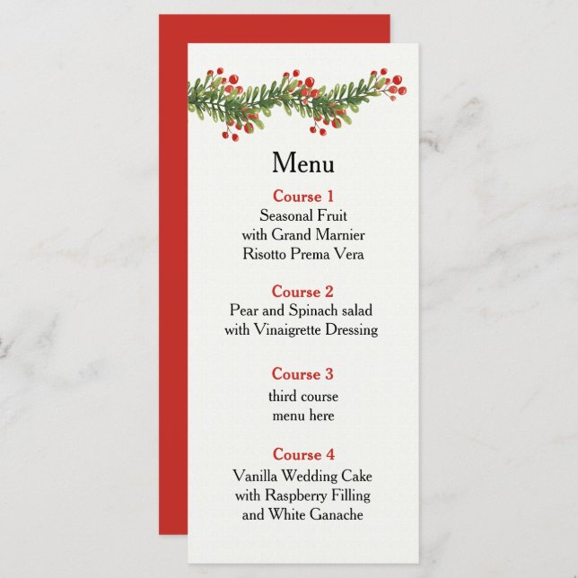 Rustic Boughs of Holly Winter Christmas Wedding Menu (Front/Back)