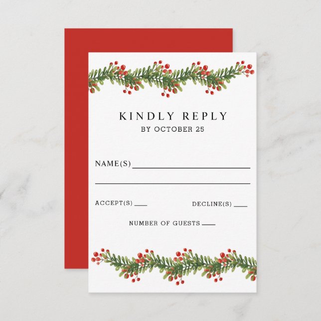 Rustic Boughs of Holly Winter Christmas Wedding RSVP Card (Front/Back)