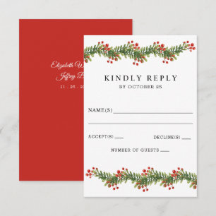 Rustic Boughs of Holly Winter Christmas Wedding RSVP Card