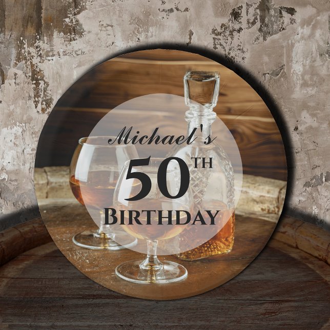 Rustic Bourbon Whiskey Birthday Party Paper Plate (Rustic bourbon whiskey masculine birthday party paper plates for ANY AGE)
