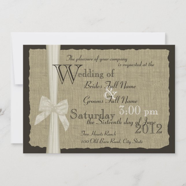 Rustic Bow and Burlap Wedding Invitation (Front)