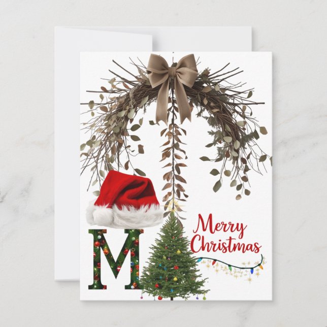 Rustic Bow Wreath Flat Holiday Card – Minimalist  (Front)