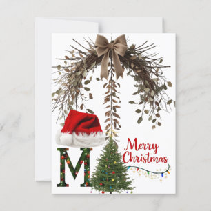 Rustic Bow Wreath Flat Holiday Card – Minimalist 
