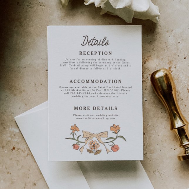 Rustic Bows and Blossoms Wedding Details Enclosure Card (Creator Uploaded)