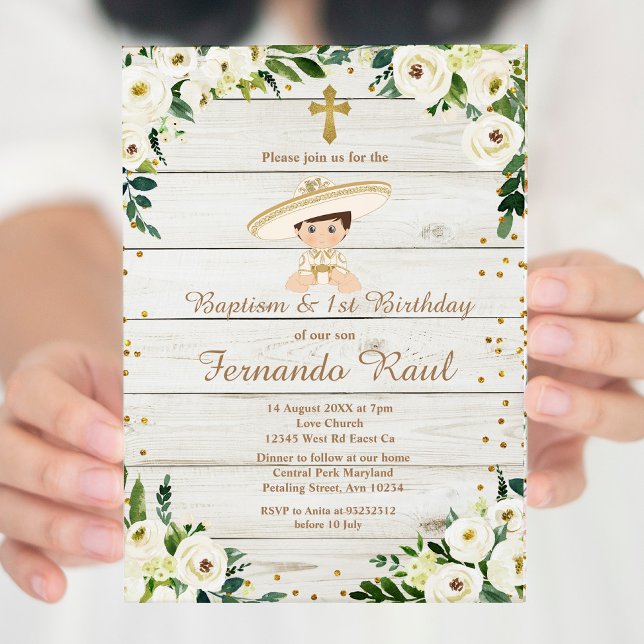 Rustic Boy Baptism and First Birthday Mexican Invitation (Creator Uploaded)