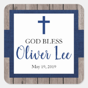 Rustic Boy Baptism God Bless Favour Square Sticker