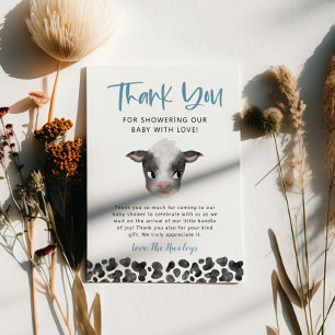 Rustic Boy Cow Baby Shower  Thank You Card