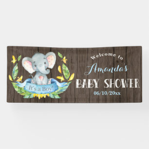 Rustic Boy Elephant Baby Shower Blue and Grey Banner
