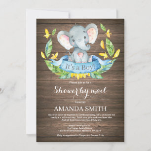 Rustic Boy Elephant Baby Shower by Mail Invitation