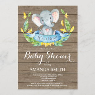 Rustic Boy Elephant Baby Shower Invitation