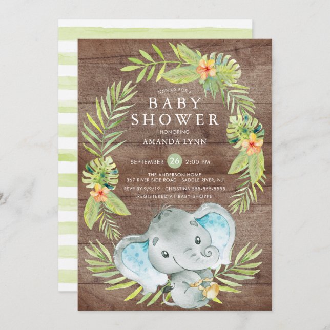 Rustic Boy Elephant Baby Shower Invitation (Front/Back)