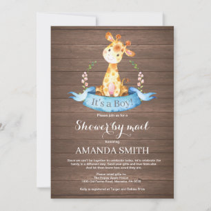 Rustic Boy Giraffe Baby Shower by Mail Invitation