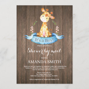 Rustic Boy Giraffe Baby Shower by Mail Invitation