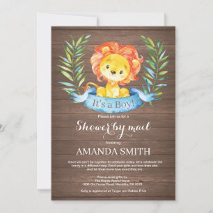Rustic Boy Lion Baby Shower by Mail Invitation