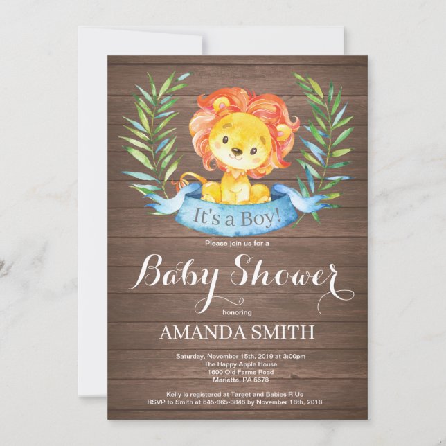 Rustic Boy Lion Baby Shower Invitation (Front)