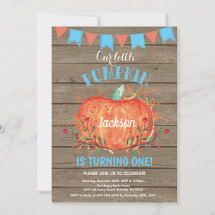 Rustic Boy Pumpkin Birthday Invitation Blue