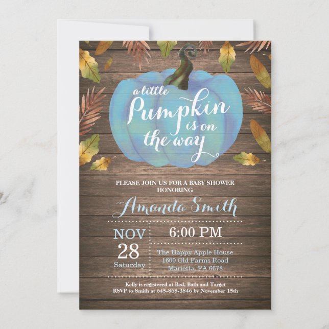 Rustic Boy Pumpkin Fall Baby Shower Invitation (Front)