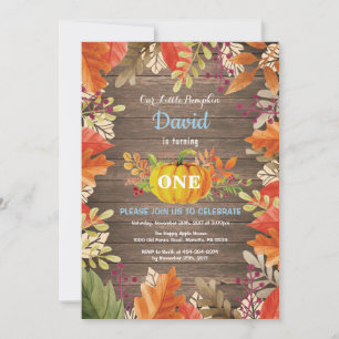 Rustic Boy Pumpkin Fall Birthday Invitation