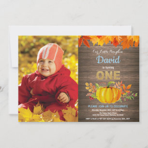 Rustic Boy Pumpkin Fall First Birthday Gold Invitation