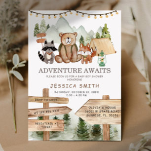 Rustic Boy Woodland Forest  Animals Baby Shower  Invitation