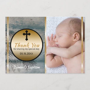 Rustic Boys Baptism Thank You Winter Custom Photo Card