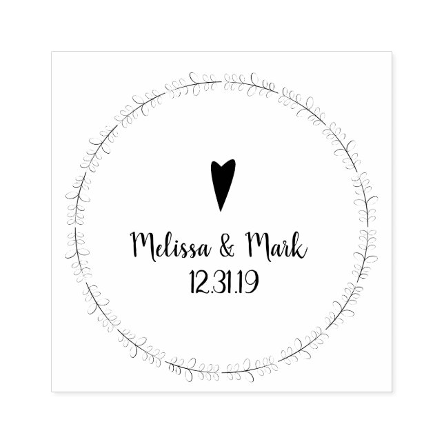 Rustic Branch Circular Heart Wedding Rubber Stamp (Imprint)