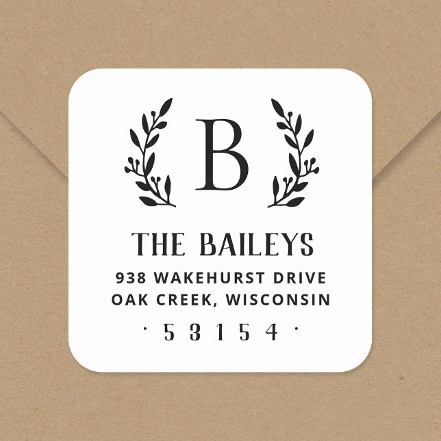 Rustic Branch Family Monogram Return Address Label (Creator Uploaded)