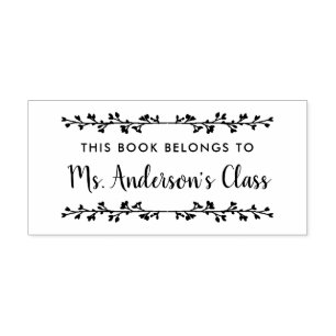 Rustic Branch Teacher Bookplate Label Rubber Stamp