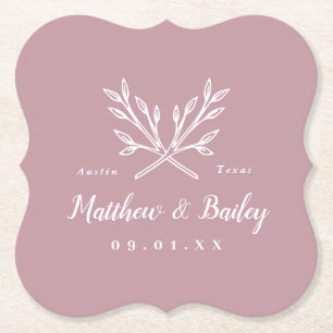 Rustic Branches Wedding Monogram   Mauve Paper Coaster