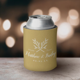 Rustic Branches Wedding Monogram Mustard Yellow Can Cooler