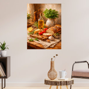 Rustic Bread and Olive Oil a Mediterranean Kitchen Poster