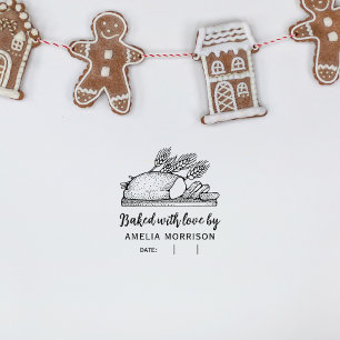 Rustic Bread Loaf Baked with Love Custom Name Self-inking Stamp