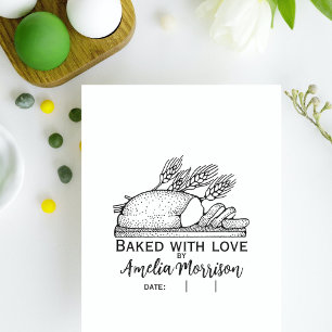 Rustic Bread Loaf/Baked with Love/Name/Date Rubber Stamp