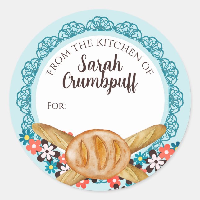 Rustic bread loaf from the kitchen of personalised classic round sticker (Front)