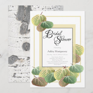Rustic Bridal Shower Aspen Bark and Leaves Invitation