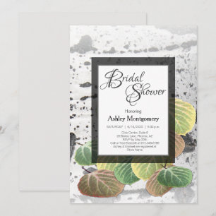 Rustic Bridal Shower Aspen Bark and Leaves Invitation