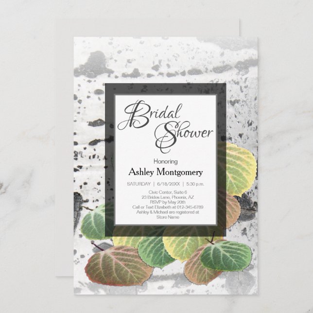 Rustic Bridal Shower Aspen Bark and Leaves Invitation (Front/Back)