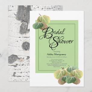 Rustic Bridal Shower Aspen Bark Leaves Green Invitation