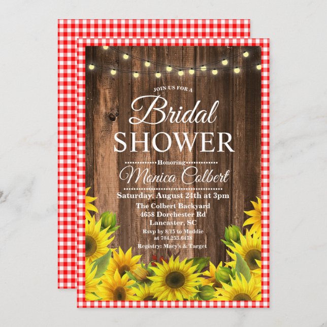 Rustic Bridal Shower BBQ Sunflower Invitation (Front/Back)