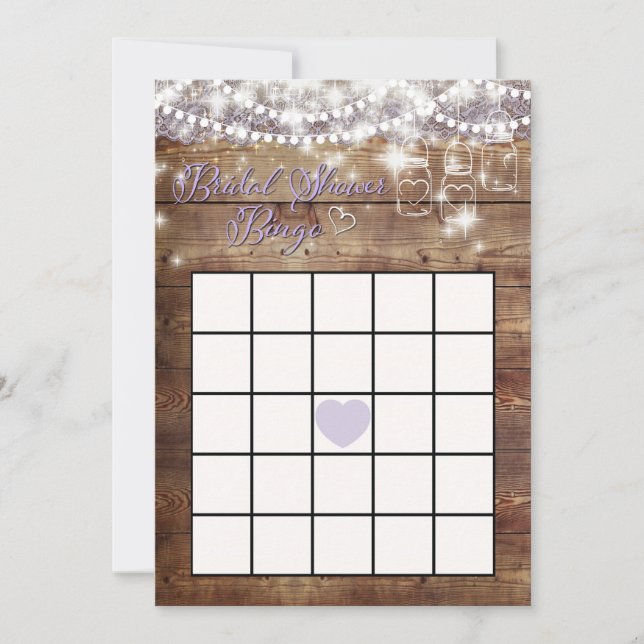 Rustic Bridal Shower Bingo Game Lavender Invitation (Front)