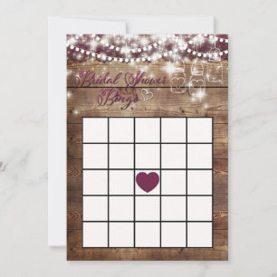 Rustic Bridal Shower Bingo Game Merlot