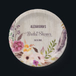 Rustic Bridal Shower  Boho Floral Party Plate<br><div class="desc">Bridal Shower Party Paper Plate featuring rustic watercolor flowers and feathers</div>