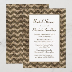Rustic Bridal Shower Burlap Brown Chevron Country Invitation