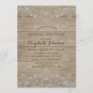 Rustic Bridal Shower Elegant Vintage Wood & Lace Invitation