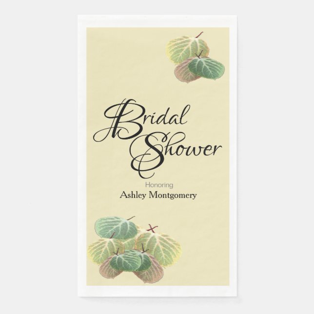 Rustic Bridal Shower Fall Aspen Leaves Yellow Napkin (Front)