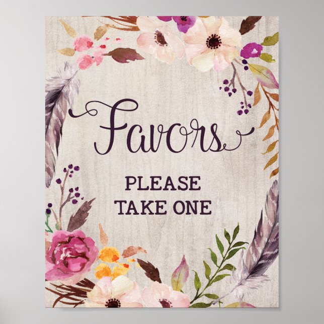 Rustic Bridal Shower Favours Sign Wedding Decor (Front)
