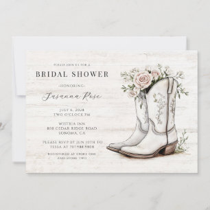 Rustic Bridal Shower Floral Cowgirl Boots Invitation