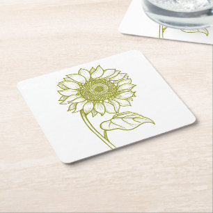 Rustic Bridal Shower Floral Olive Green Sunflower Square Paper Coaster